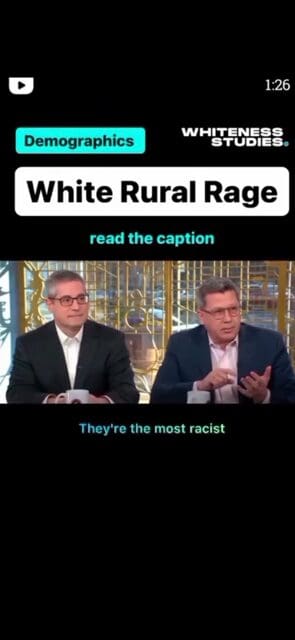 Two men discussing with a caption about racial issues.