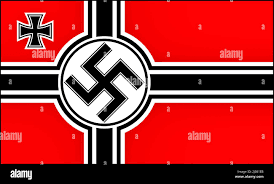 Nazi war flag featuring a swastika symbol on red and black background.
