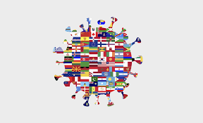 Coronavirus shape filled with various country flags.